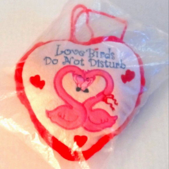Flamingo Heart Mini Pillow, love birds door hanger. Wedding Anniversary. Vintage - Picture 2 of 4